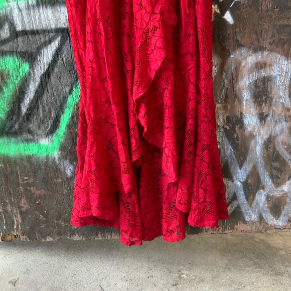 NWT Red Ruffle Lace Wrap Midi Asymmetrical Dress - OBO!! - Picture 9 of 10